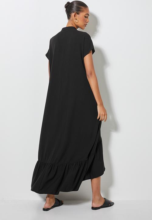Superbalist - Single tiered mandarin collar shirt dress - black