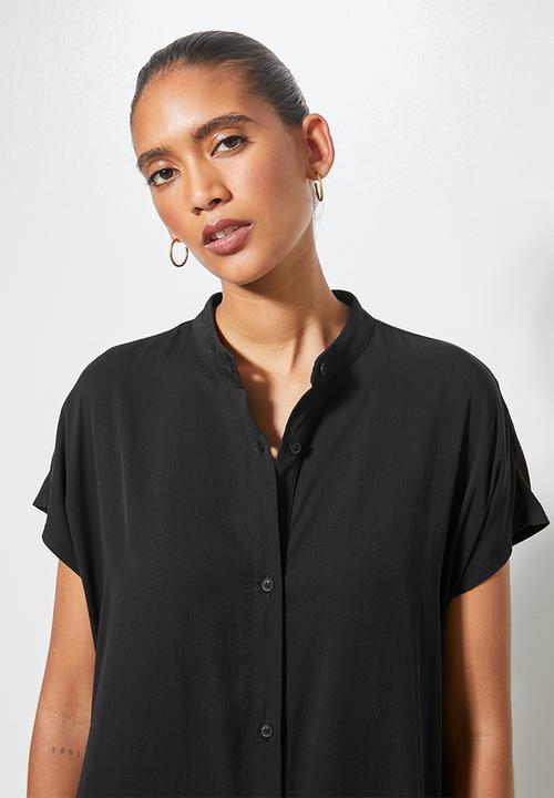Superbalist - Single tiered mandarin collar shirt dress - black