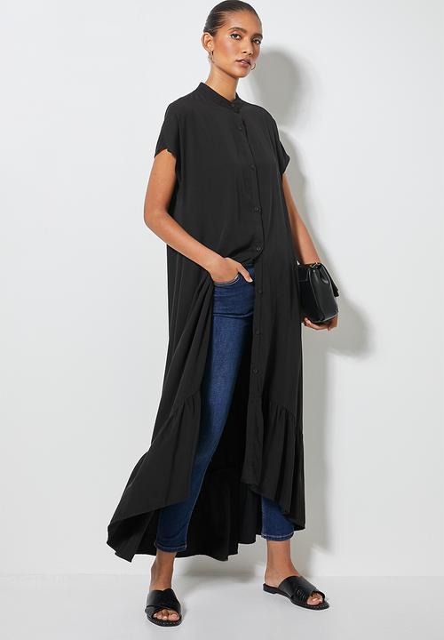 Superbalist - Single tiered mandarin collar shirt dress - black