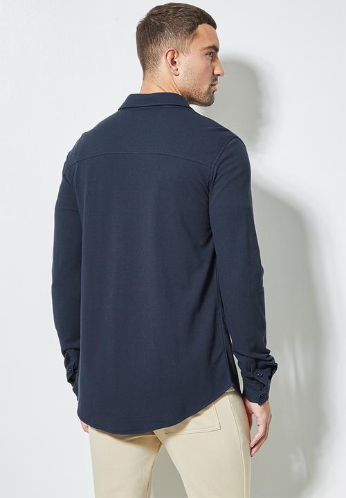 Superbalist - Barber regular fit long sleeve knit shirt - navy