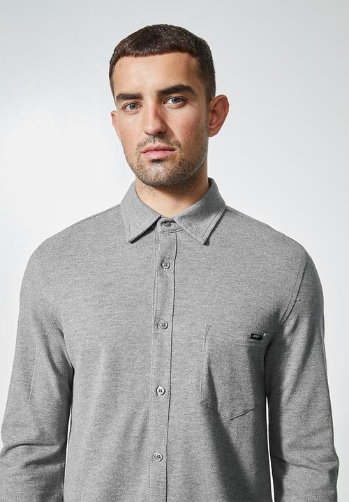 Superbalist - Barber regular fit long sleeve knit shirt - light grey