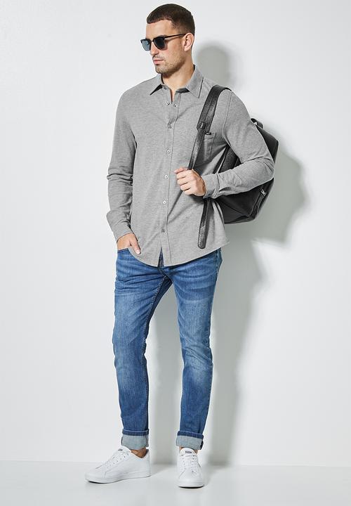Superbalist - Barber regular fit long sleeve knit shirt - light grey