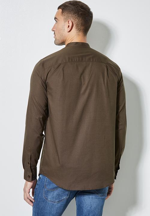 Superbalist - Lee regular fit mandarin oxford shirt - brown