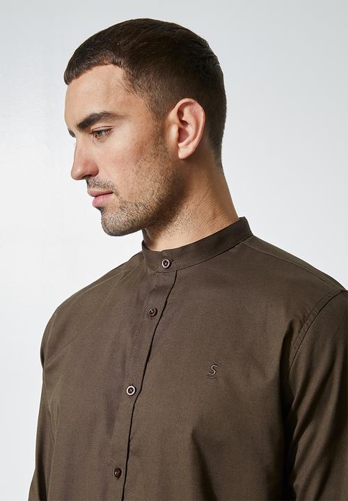 Superbalist - Lee regular fit mandarin oxford shirt - brown