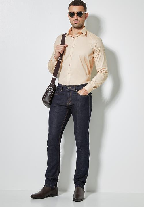 Superbalist - Jos slim fit long sleeve shirt - beige 