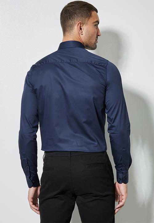 Superbalist - Jos slim fit cotton sateen long sleeve shirt - navy