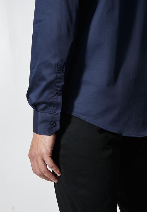 Superbalist - Jos slim fit cotton sateen long sleeve shirt - navy
