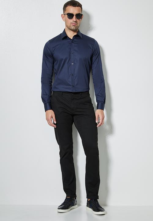 Superbalist - Jos slim fit cotton sateen long sleeve shirt - navy