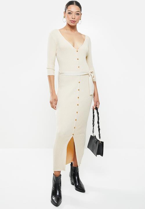 Glamorous - Button down knit dress - stone