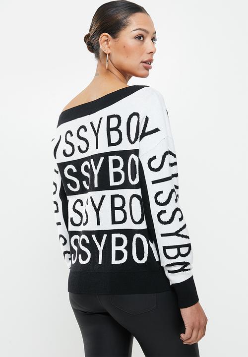 SISSY BOY - Off the shoulder monchrome logo knitwear - black & white