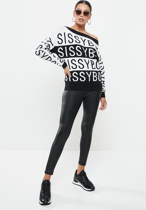 SISSY BOY - Off the shoulder monchrome logo knitwear - black & white