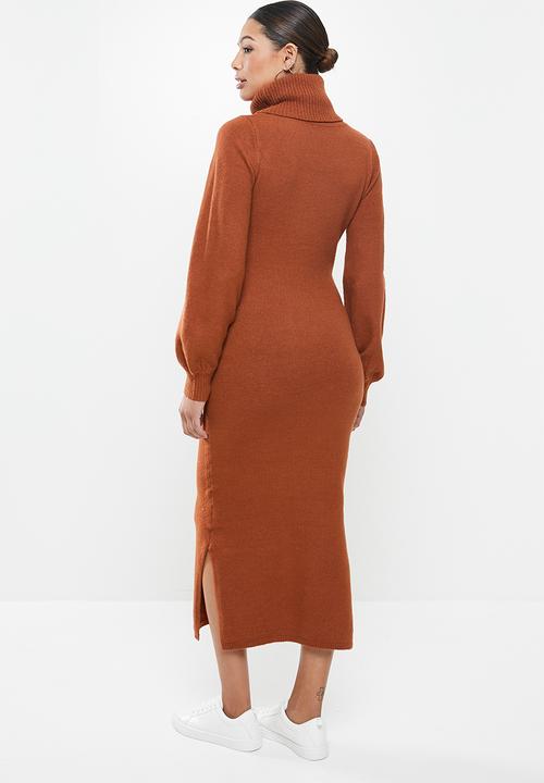 Glamorous - High neck midi knit dress - rust