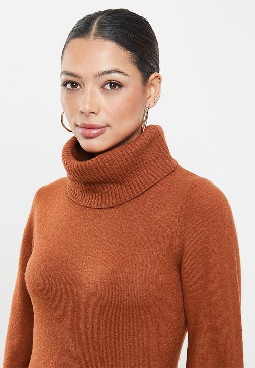 Glamorous - High neck midi knit dress - rust