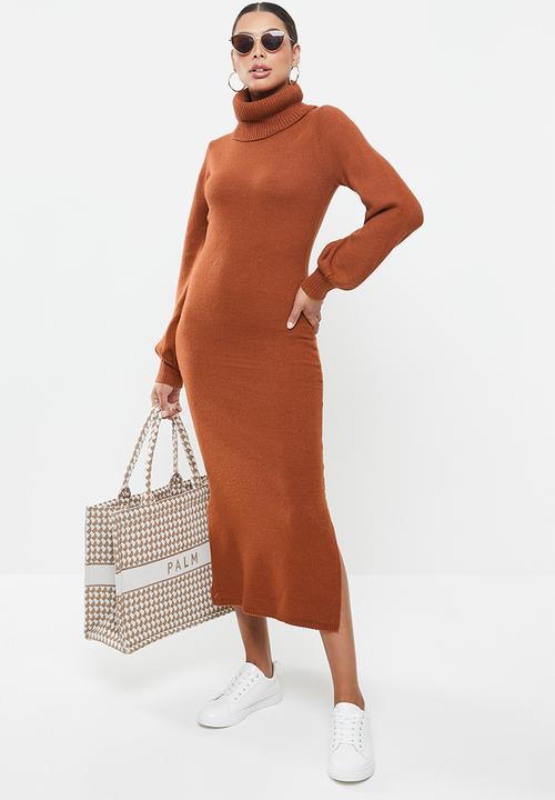 Glamorous - High neck midi knit dress - rust