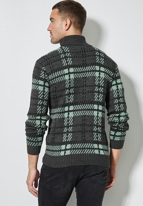 Superbalist - Check pattern roll neck knit - charcoal grey