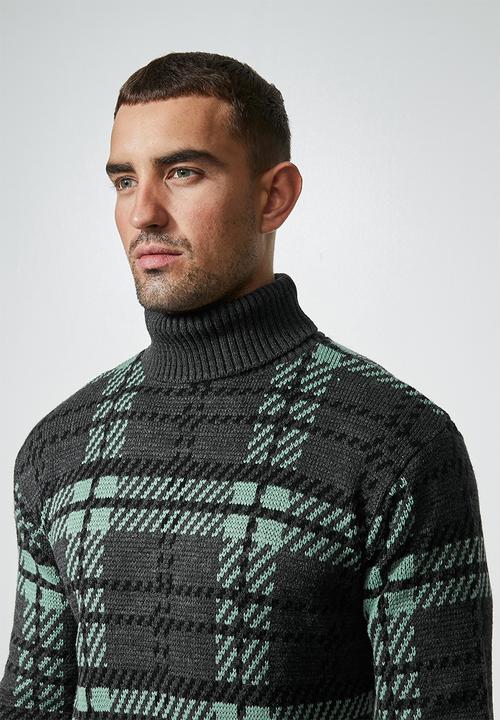 Superbalist - Check pattern roll neck knit - charcoal grey