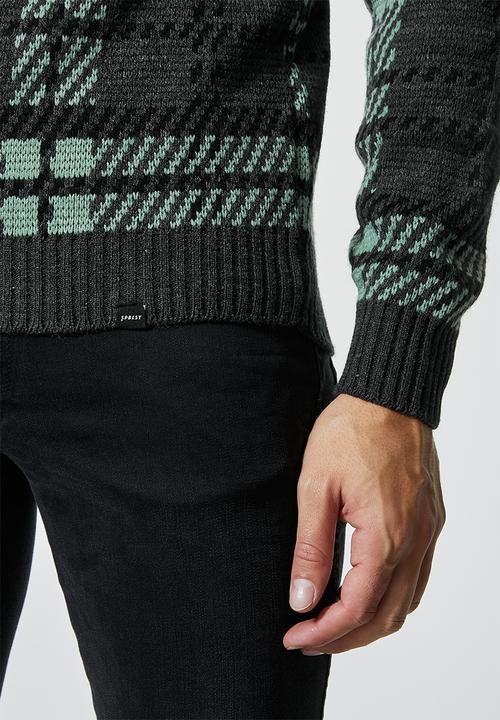 Superbalist - Check pattern roll neck knit - charcoal grey