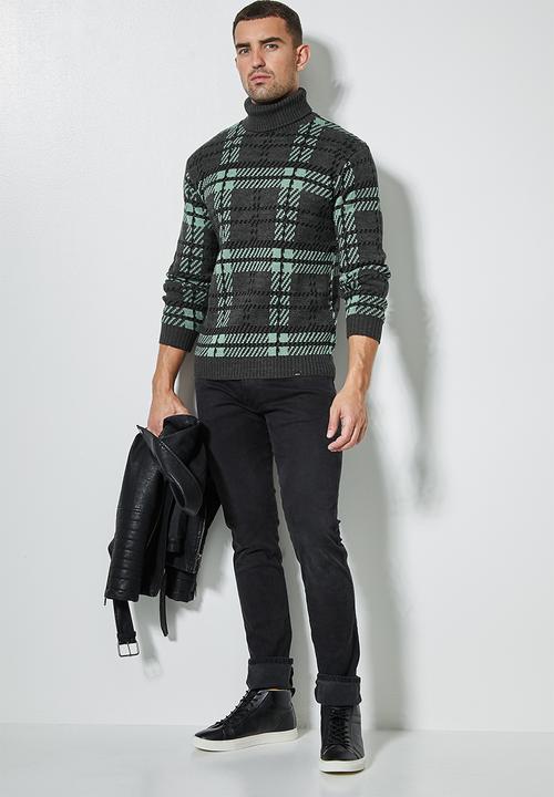 Superbalist - Check pattern roll neck knit - charcoal grey