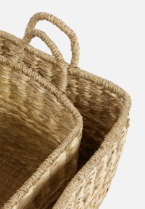 H&S - Detailed basket set of 2 with handles - natural