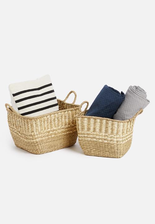 H&S - Detailed basket set of 2 with handles - natural