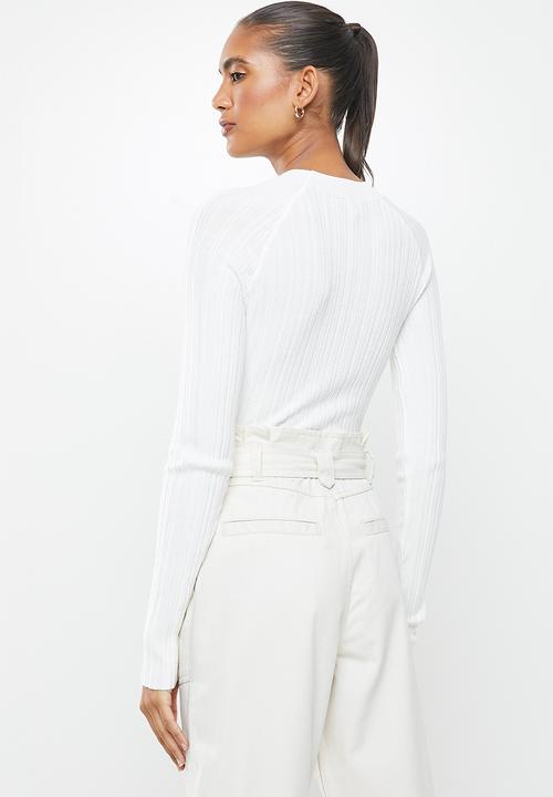 Factorie - Variegated rib knit long sleeve top - white