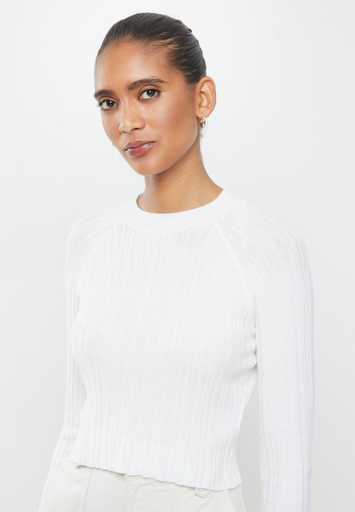 Factorie - Variegated rib knit long sleeve top - white