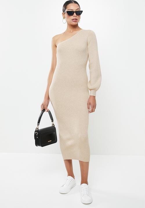 Glamorous - One shoulder midi knit dress - neutral