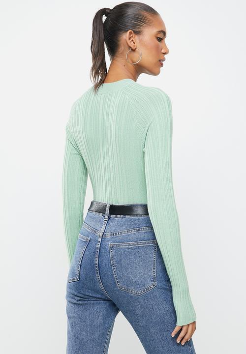 Factorie - Variegated rib knit long sleeve top - green 