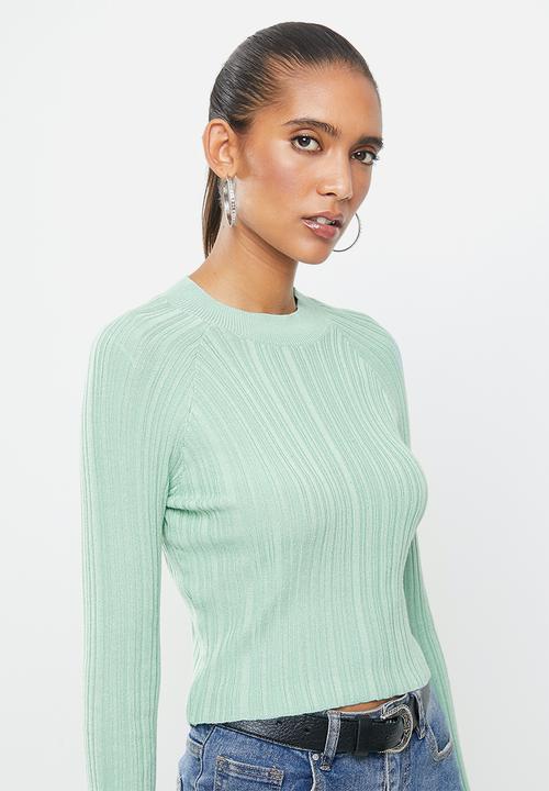 Factorie - Variegated rib knit long sleeve top - green 