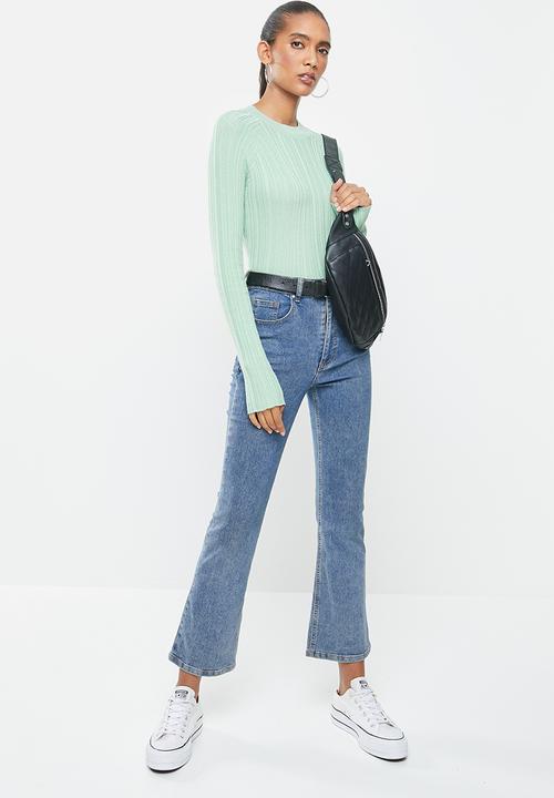 Factorie - Variegated rib knit long sleeve top - green 