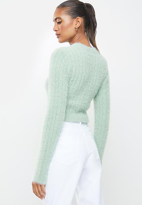 Factorie - Fluffy knit crop jumper - green