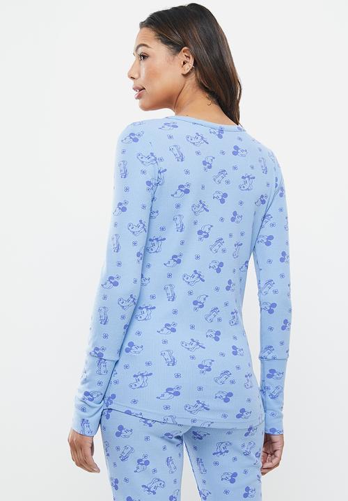 Cotton On - Henley waffle long sleeve top - blue