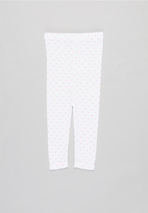 Pop Candy - 2 Pack heart print leggings - pink & white