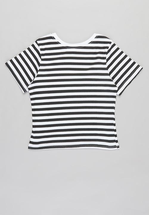 Rebel Republic - Girls 2 pack stripe tees - black & white 
