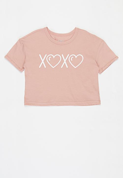 Rebel Republic - Girls short sleeve crop top - pink