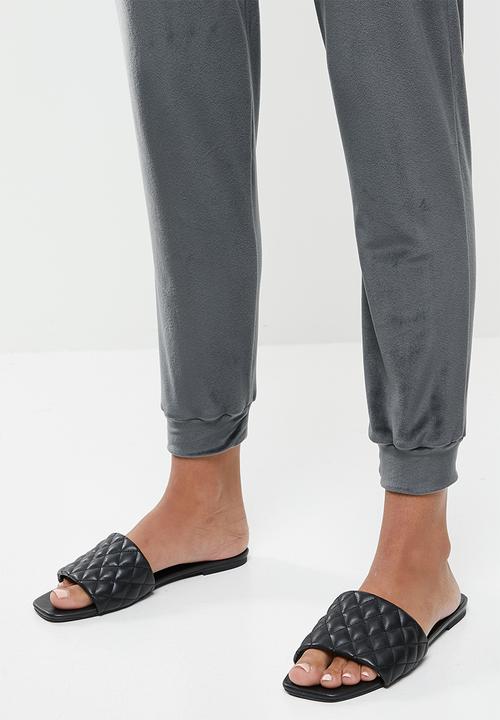 VELVET - Plush velvet high rise track pant - grey
