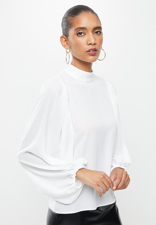 VELVET - Turtleneck woven blouse with draped  sleeve -