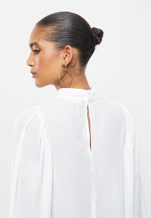 VELVET - Turtleneck woven blouse with draped  sleeve -