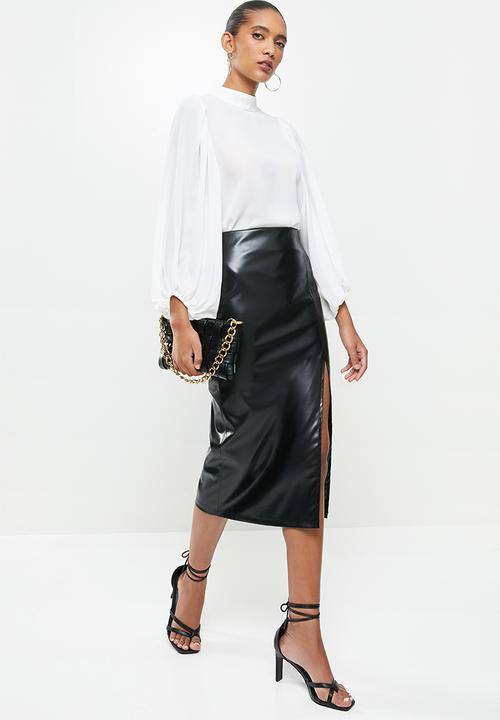 VELVET - Turtleneck woven blouse with draped  sleeve -