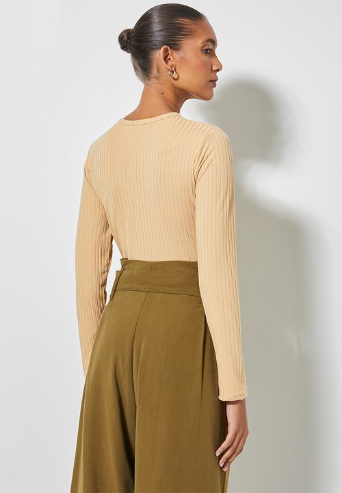 Superbalist - 2 pack wide rib crew neck tops - tan & white 