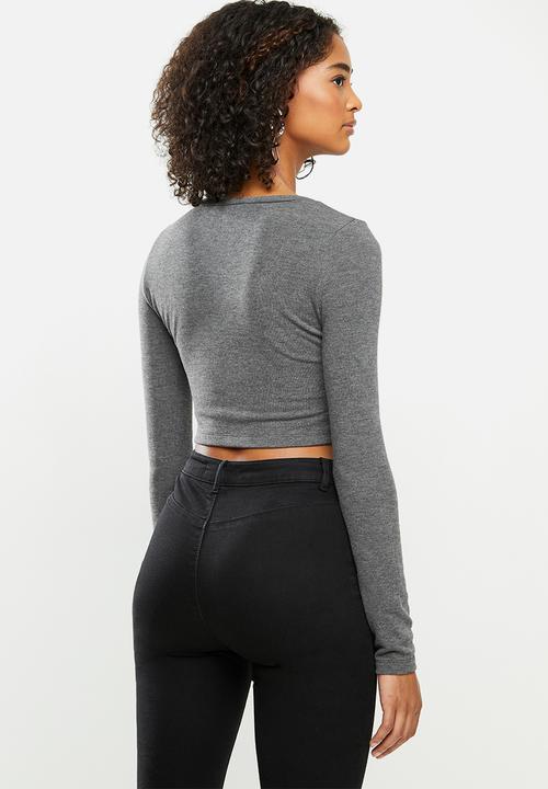 Blake - Soft touch wrap crop top - charcoal 
