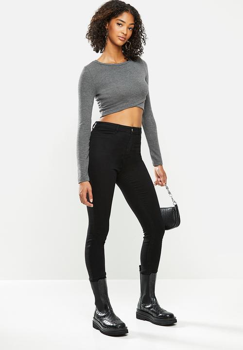 Blake - Soft touch wrap crop top - charcoal 