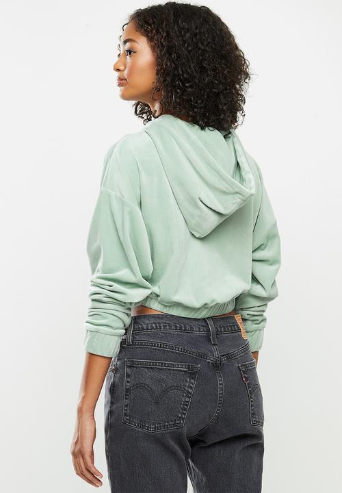 Factorie - Velour cropped hoodie - green