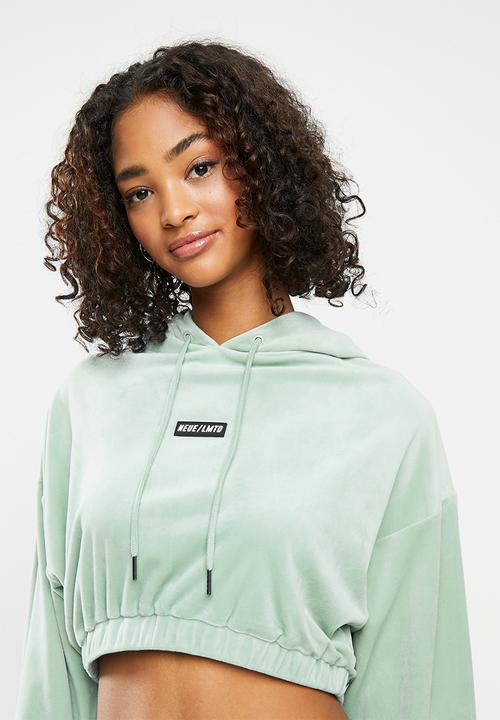 Factorie - Velour cropped hoodie - green
