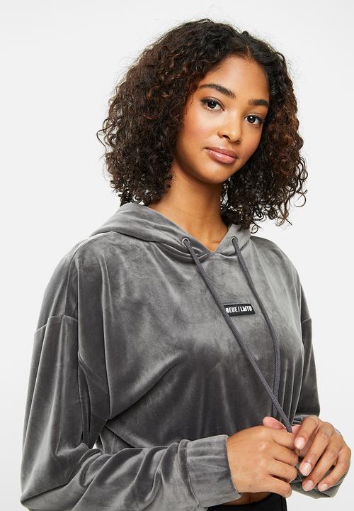 Factorie - Velour cropped hoodie - grey 