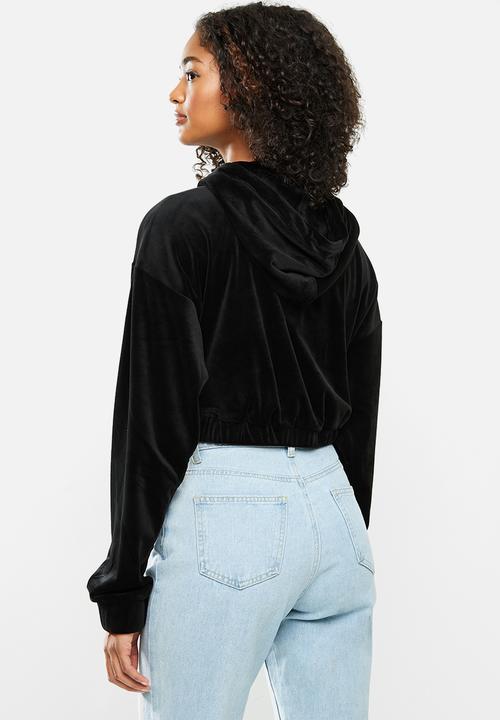 Factorie - Velour cropped hoodie - black