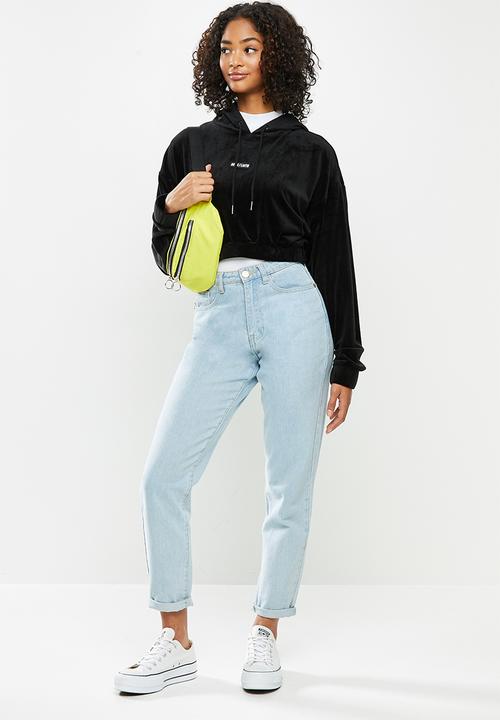 Factorie - Velour cropped hoodie - black