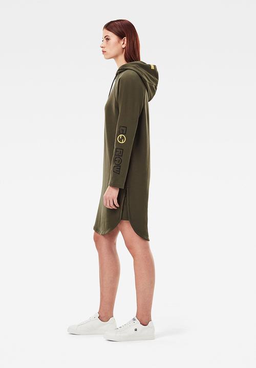 G-STAR - Sleeve print hooded sweat dress - olive 