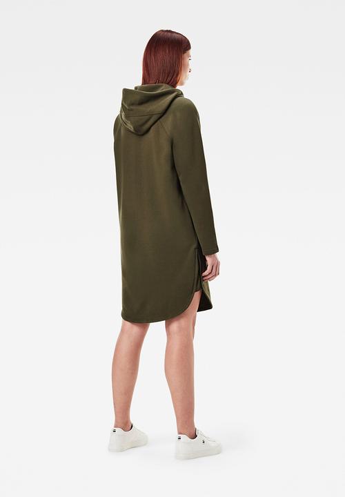 G-STAR - Sleeve print hooded sweat dress - olive 