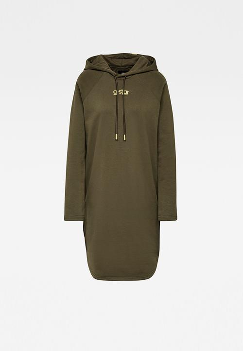 G-STAR - Sleeve print hooded sweat dress - olive 